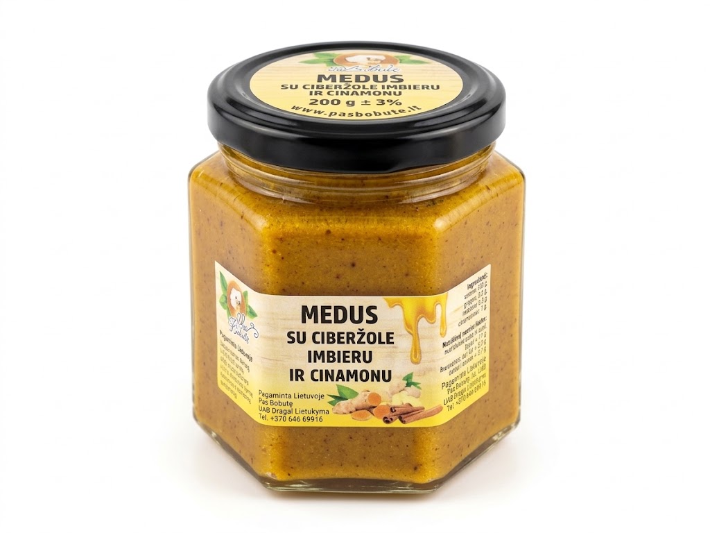 Medus su ciberžole, imbieru ir cinamonu, 200 g.